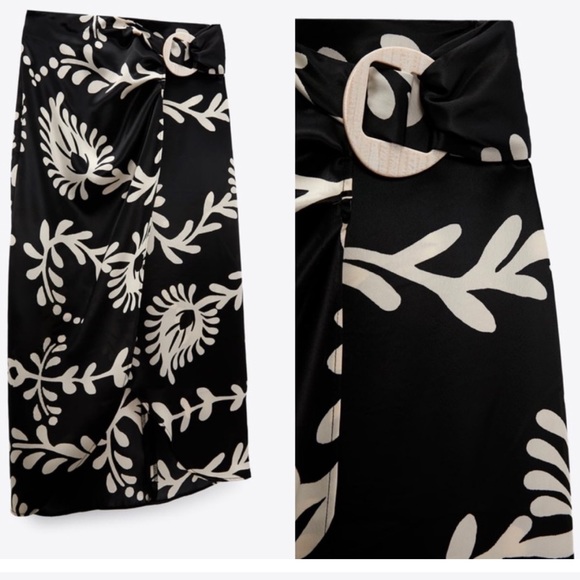 Zara satin midi skirt — Black & white side buckle detail — paisley floral print - Picture 4 of 9